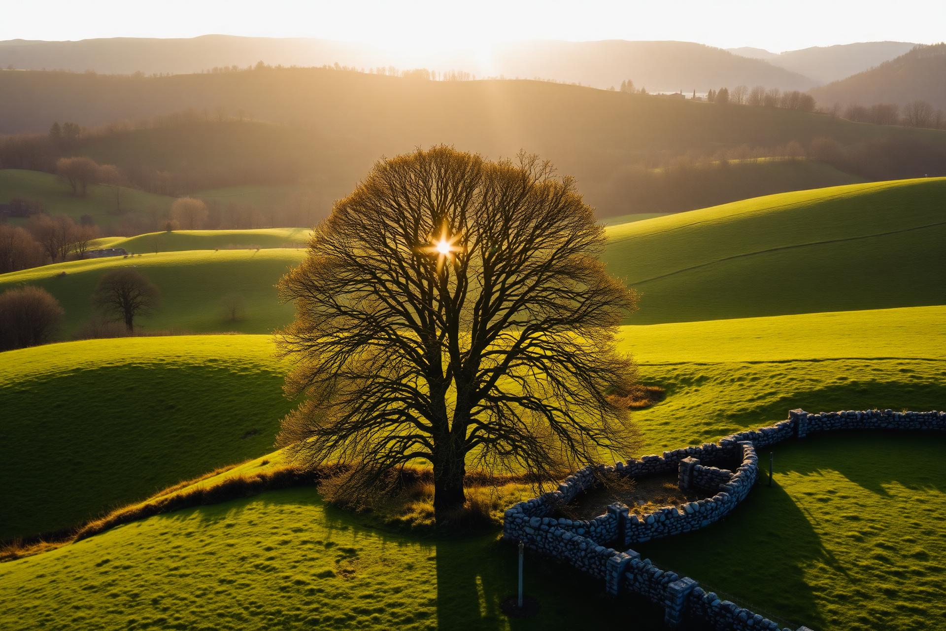 Rural Perthshire landscape with rolling hills and mature woodland